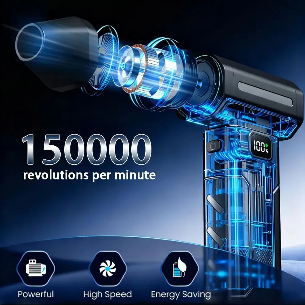 Handheld Brushless Turbo Air Blower 150,000 RPM Portable Rechargeable Dust Cleaner, 6000mAh