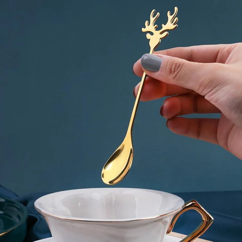 2/4/6-Pack Elk Stirring Spoons Stainless Steel Christmas Tableware Party Decorations