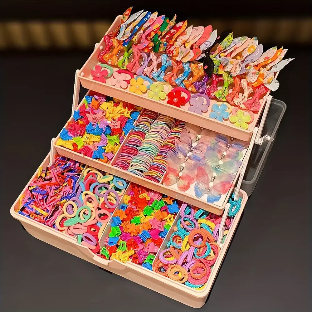 555-Piece Colorful Butterfly Hair Clips and Elastic Bands Set for Girls, Cute Kids Hair Accessories