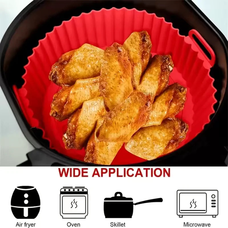 Reusable Silicone Air Fryer Basket & Baking Tray - Nonstick Airfryer Liner for Pizza, Fried Chicken