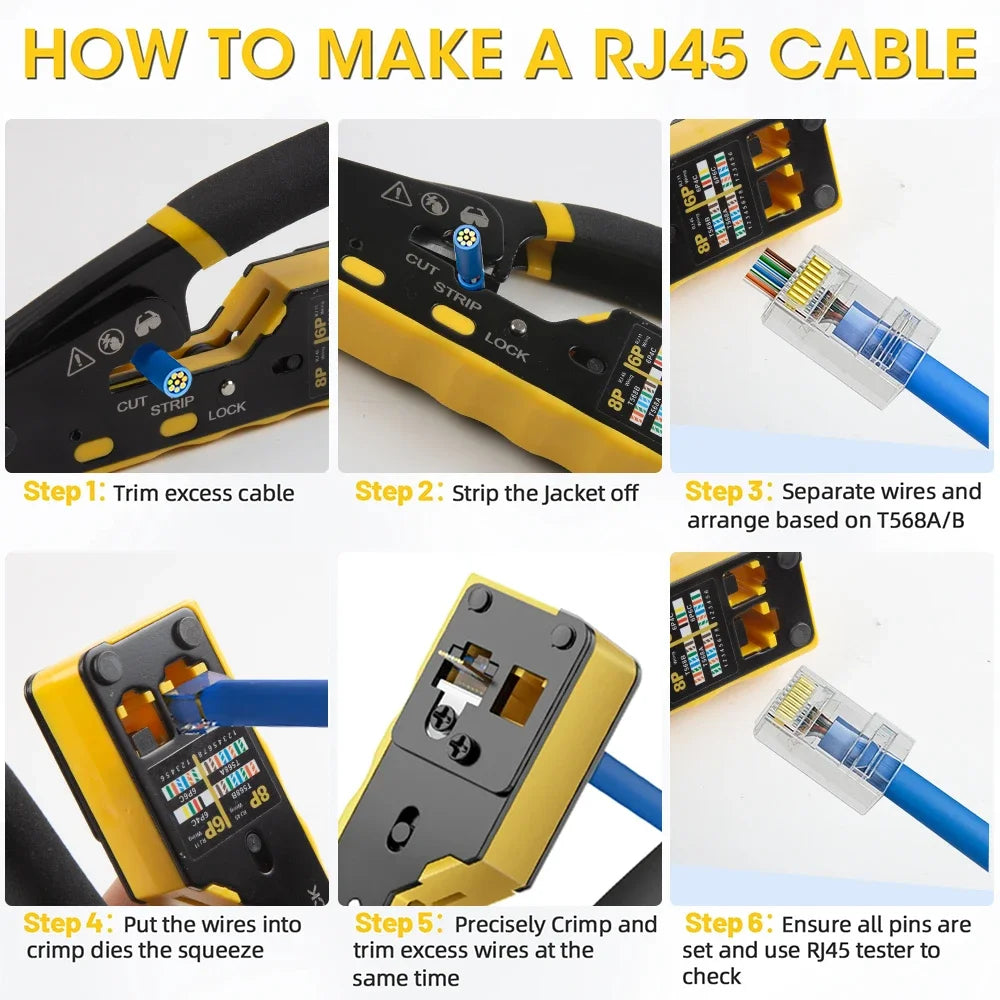 Through-Hole Wire Crimper 8P/6P Dual-Use Punch-Down Pliers for RJ45 & RJ11 Modular Plugs