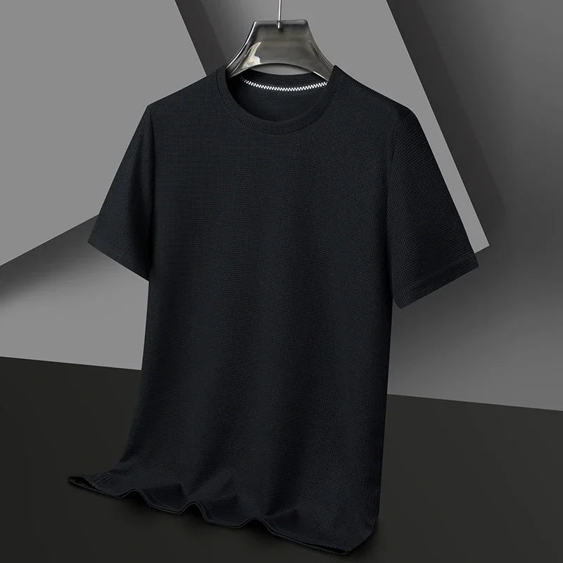 Men's Waffle Knit Short Sleeve Tee - Round Neck Casual Summer T-Shirt