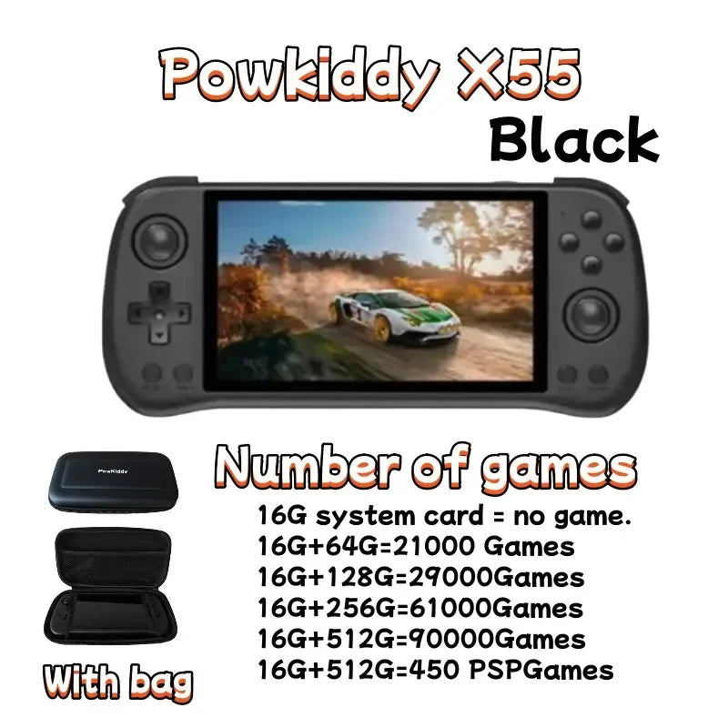 X55 5.5-Inch (14 cm) Handheld Game Console — RK3566 Open-Source Linux, 4000mAh, 1280×720 OLED, HDMI TV Out, Up to 512GB, Retro PSP/N64/PS Emulation