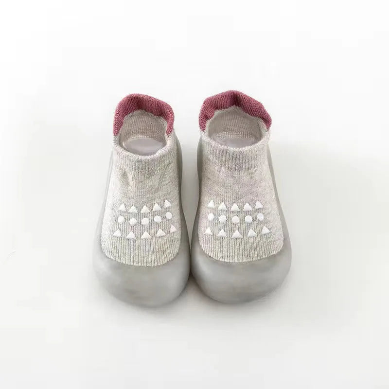 Unisex Toddler First Walkers Slip-On Soft Sole Baby Socks Shoes - Breathable Polyester Upper, Rubber Outsole (Ages 4-6)