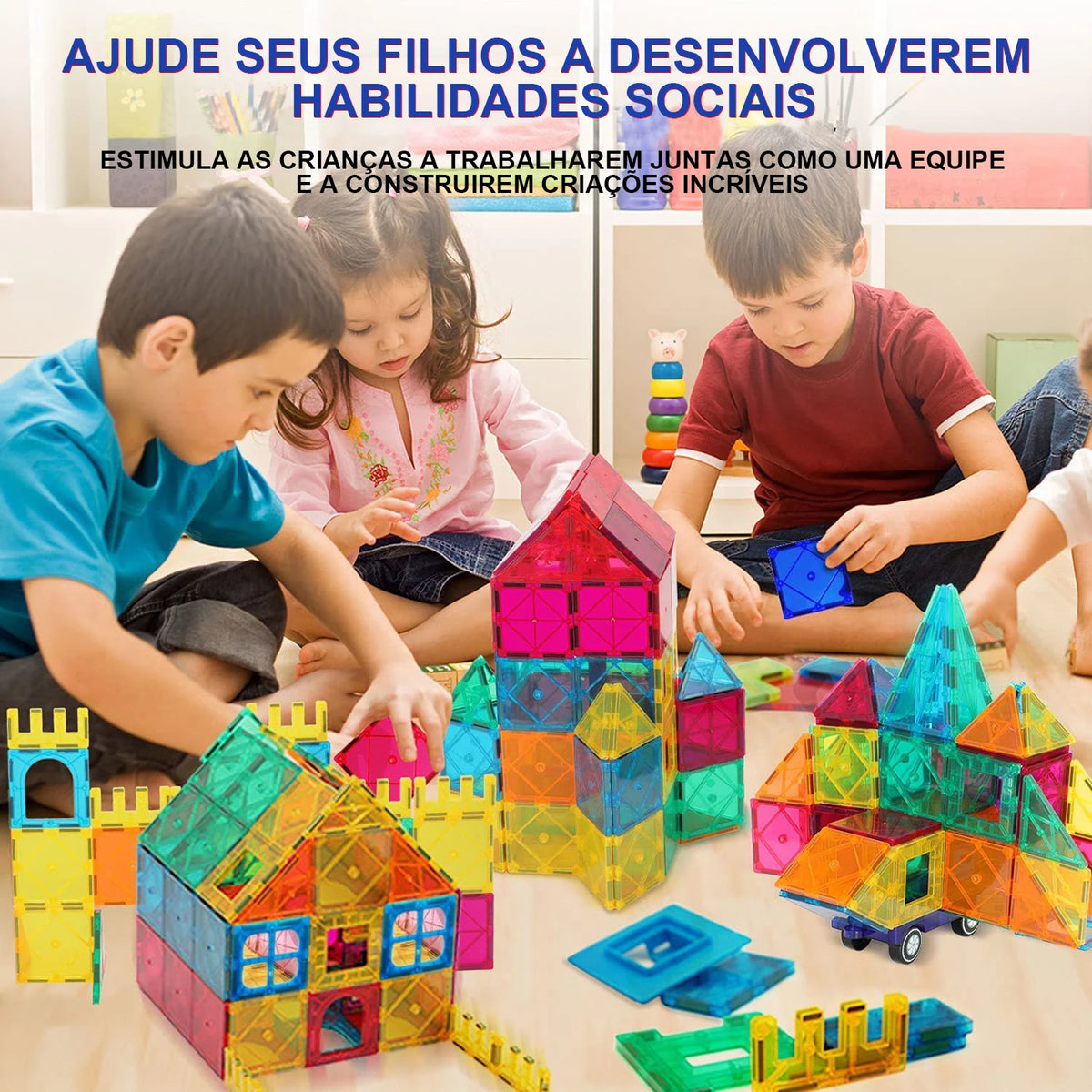 130-Piece 3D Colorful Transparent Magnetic Building Blocks – STEM Educational Toy for Kids