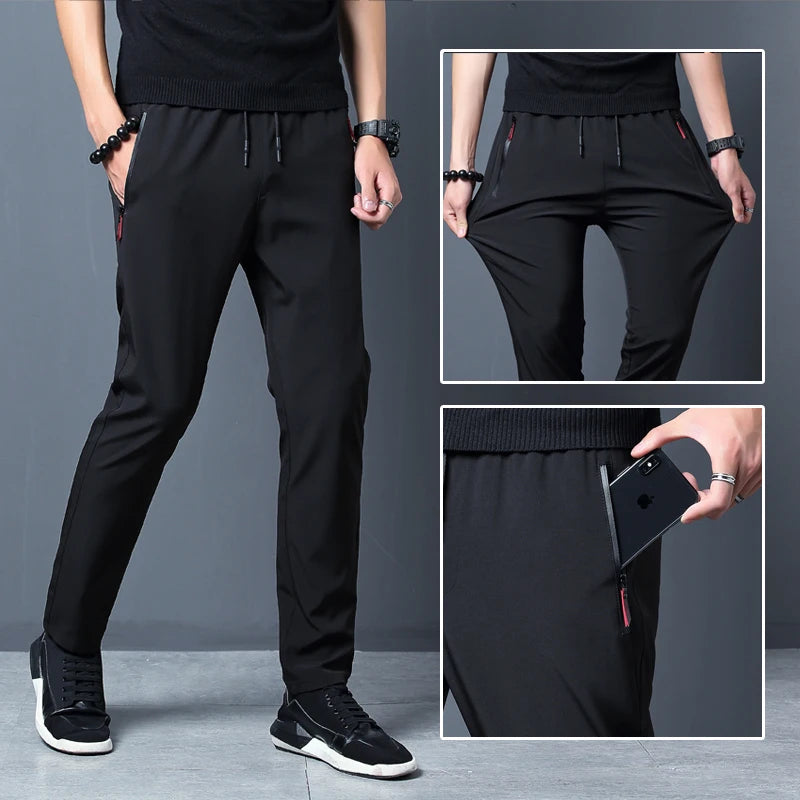 Men's Ice Silk Quick-Dry Slim Fit Casual Sports Pants — Korean Straight Leg Ankle-Length