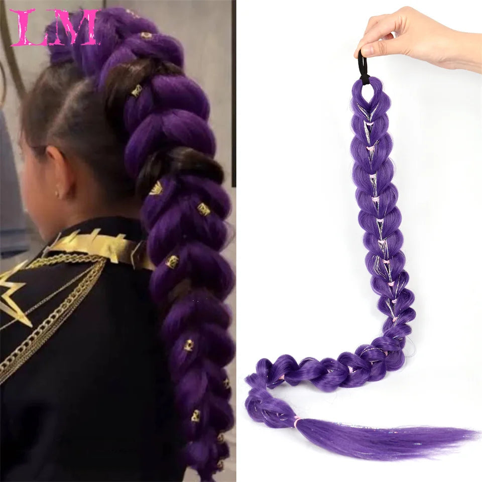 32-Inch (81 cm) Purple Synthetic Braiding Hair Extensions, 100 g – Long Straight Braids for Cosplay & Parties