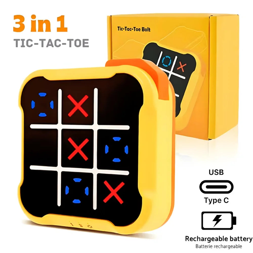 3-in-1 Electronic Tic-Tac-Toe & Bolt Chess Handheld Game - Portable Kids Puzzle Toy Gift