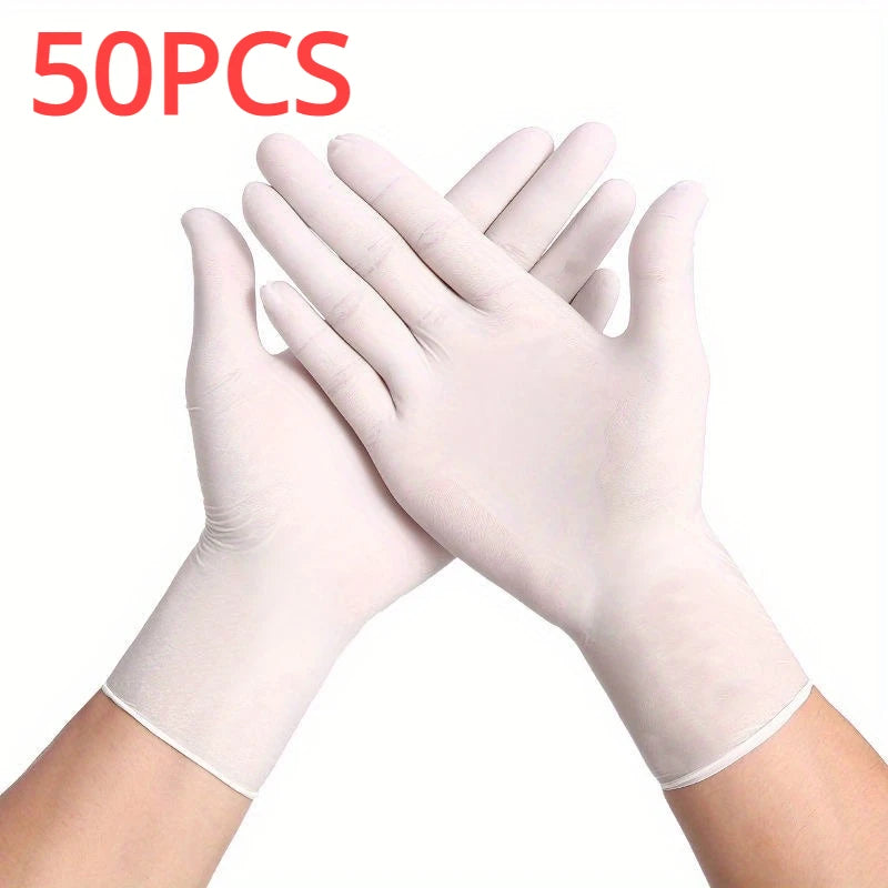 White Nitrile Gloves — 20/50/100 pc Waterproof, Oil-Resistant Gloves for Cleaning, Kitchen, Gardening, Hair Dyeing & Tattoo | Sizes S-XL