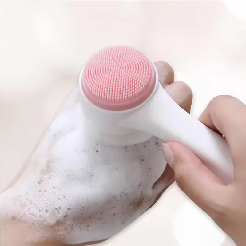 Double-Sided Facial Exfoliating Brush with Ergonomic Handle, Portable Gentle Cleansing Tool
