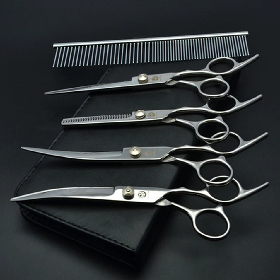 Professional Dog Grooming Scissors Set - 6" (15.2 cm) & 7" (17.8 cm) Stainless Steel Thinning & Curved Pet Shears