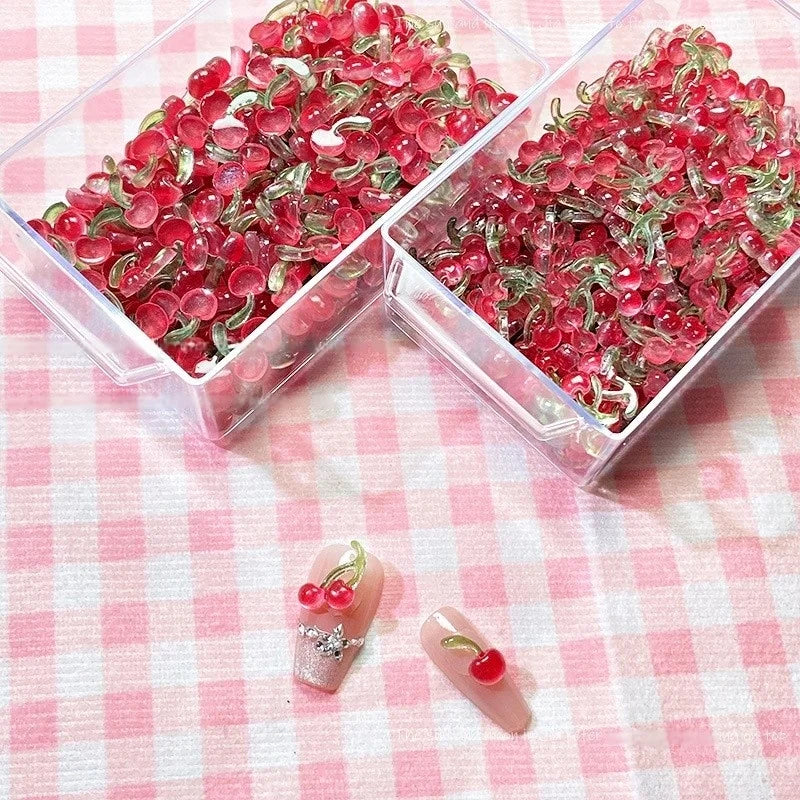 20-Pack 3D Mini Red Cherry Nail Charms Resin Nail Art Decorations for DIY Manicure