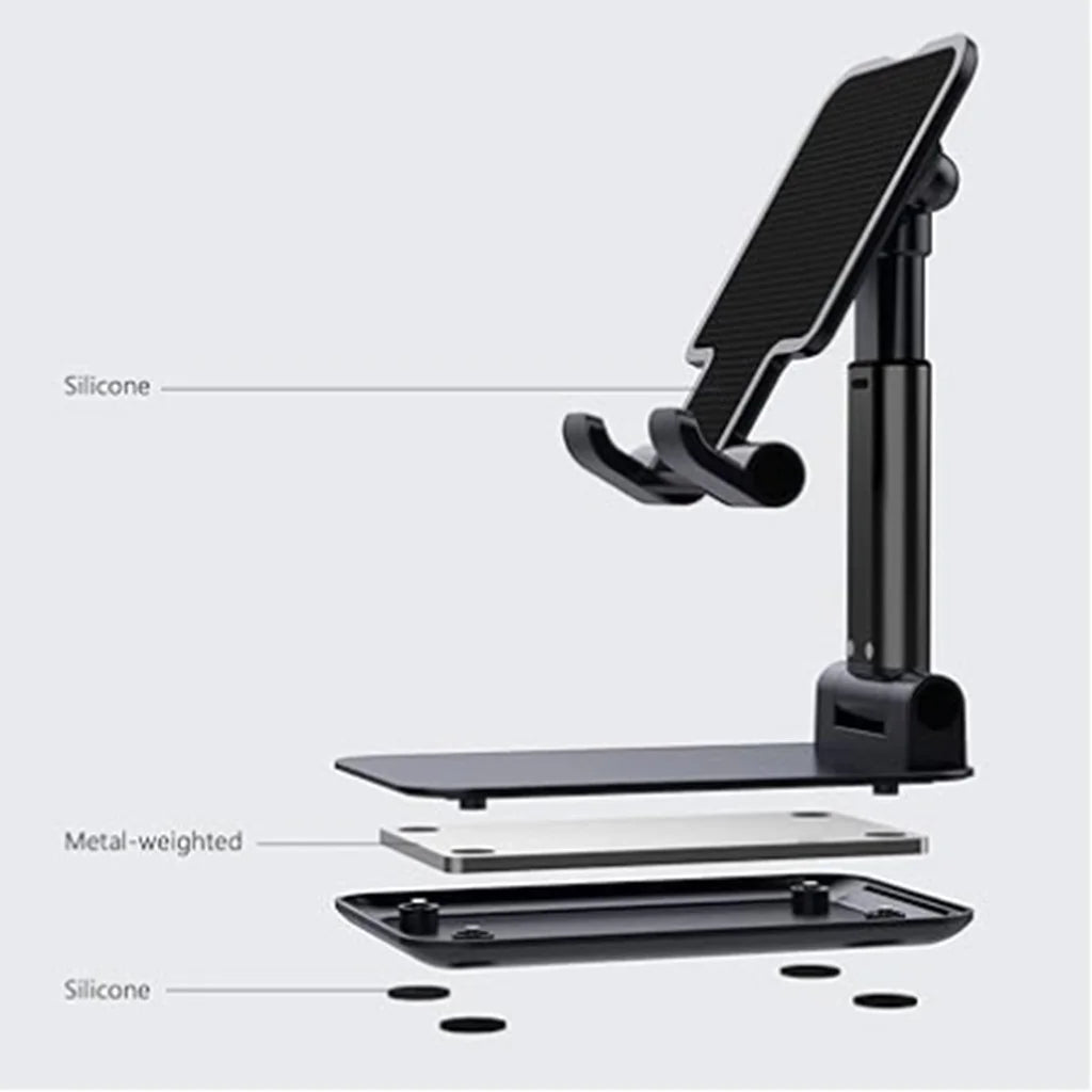 Adjustable Foldable Stand for Cell Phone and Tablet – Portable for Desk or Bed (Black/White)