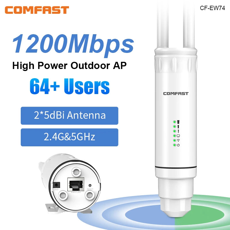 AC1200 Outdoor Dual-Band WiFi Extender AP Router 2.4/5GHz 1200Mbps PoE Waterproof IP66