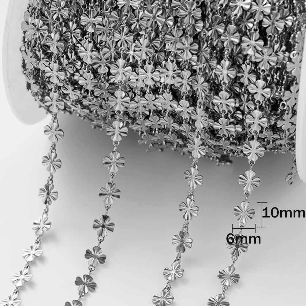 1 Meter (39.4 in / 3.28 ft) Stainless Steel Flower Clover Chain for DIY Necklace Bracelet Jewelry Making Accessories No Fade