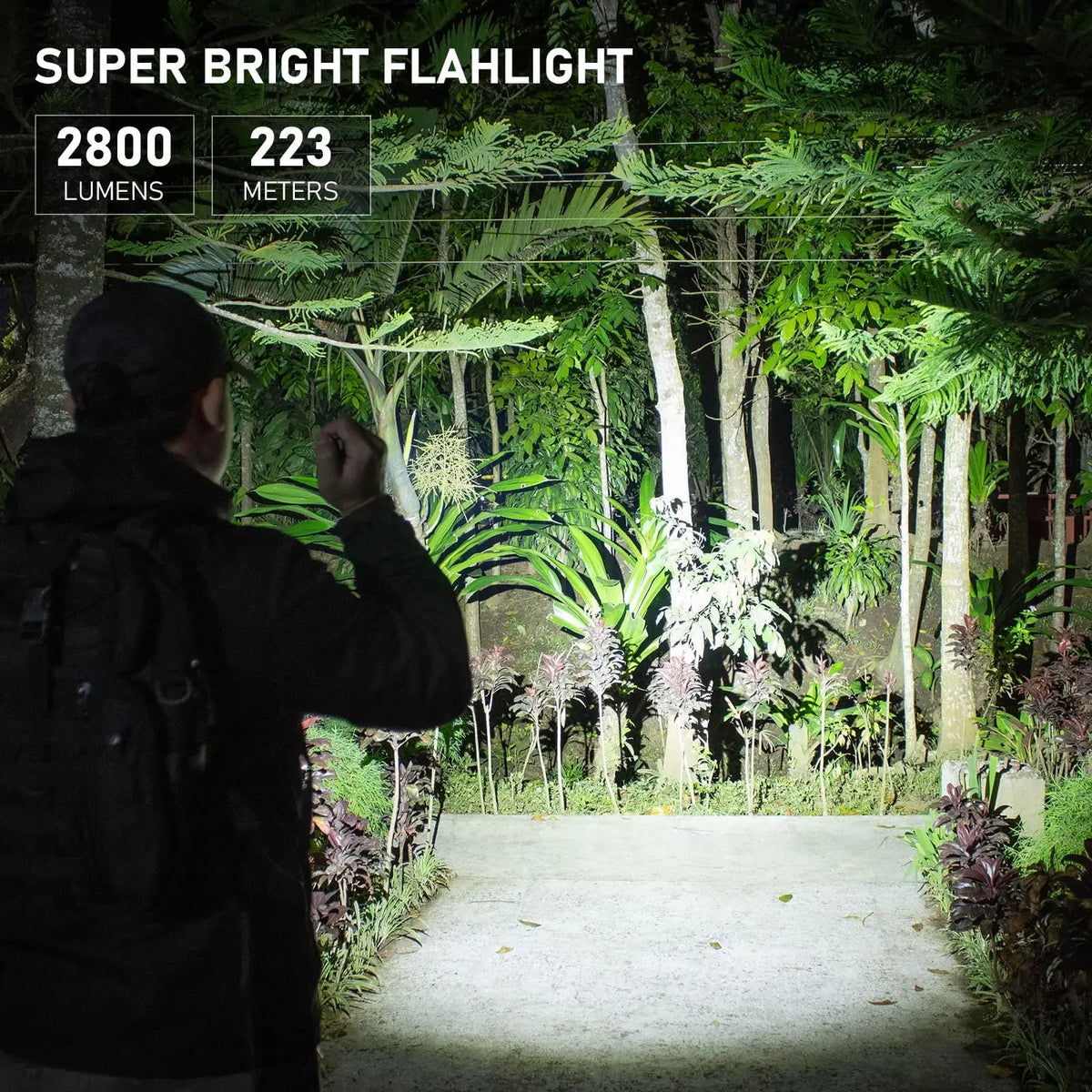 Tactical Rechargeable Flashlight 2800 Lumens USB-C IPX8 EDC Torch 21700 Battery for Camping Hunting Fishing