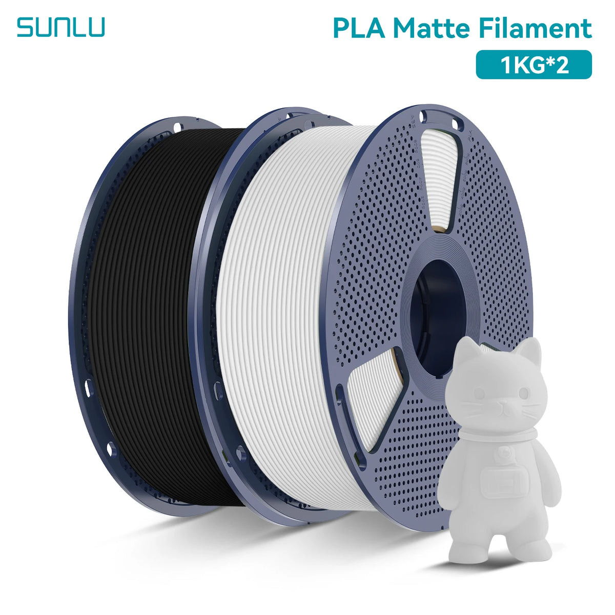 PLA Matte Filament 1.75mm 1kg Spool (2.2 lb) 2-Pack, Matte Finish Neatly Wound for FDM 3D Printers