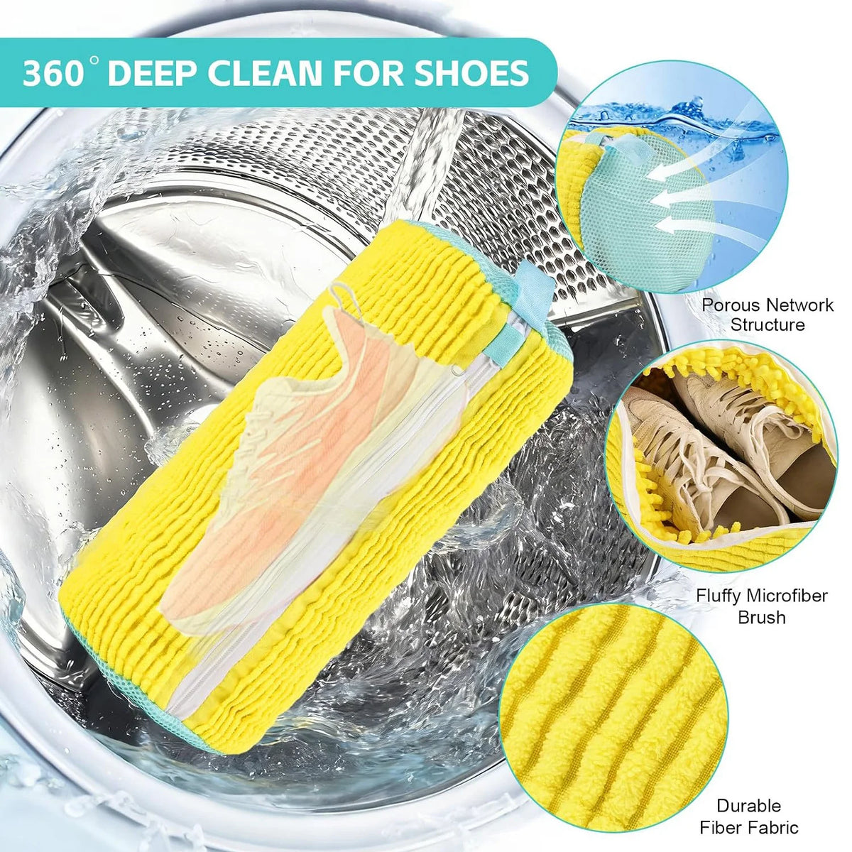 Reusable Shoe Wash Bag for Machine Washing – Zippered Chenille-Lined Laundry Bag for Sneakers & Casual Shoes