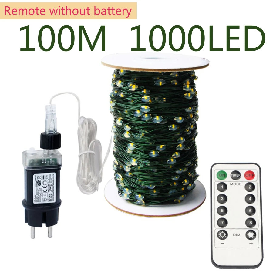 Outdoor LED String Lights Green Copper Wire 10m–200m (32ft–656ft) Waterproof IP44 Fairy Lights for Garden Yard Party & Christmas Tree