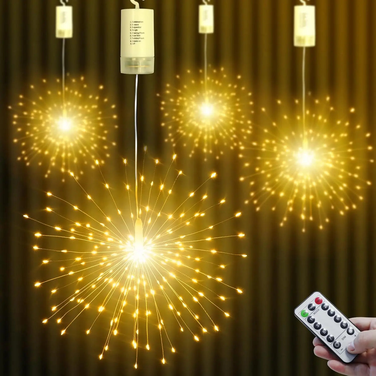 150/200 LED Starburst Fairy String Lights – Firework Twinkle Garland with Remote, Battery-Operated Christmas & Party Decor