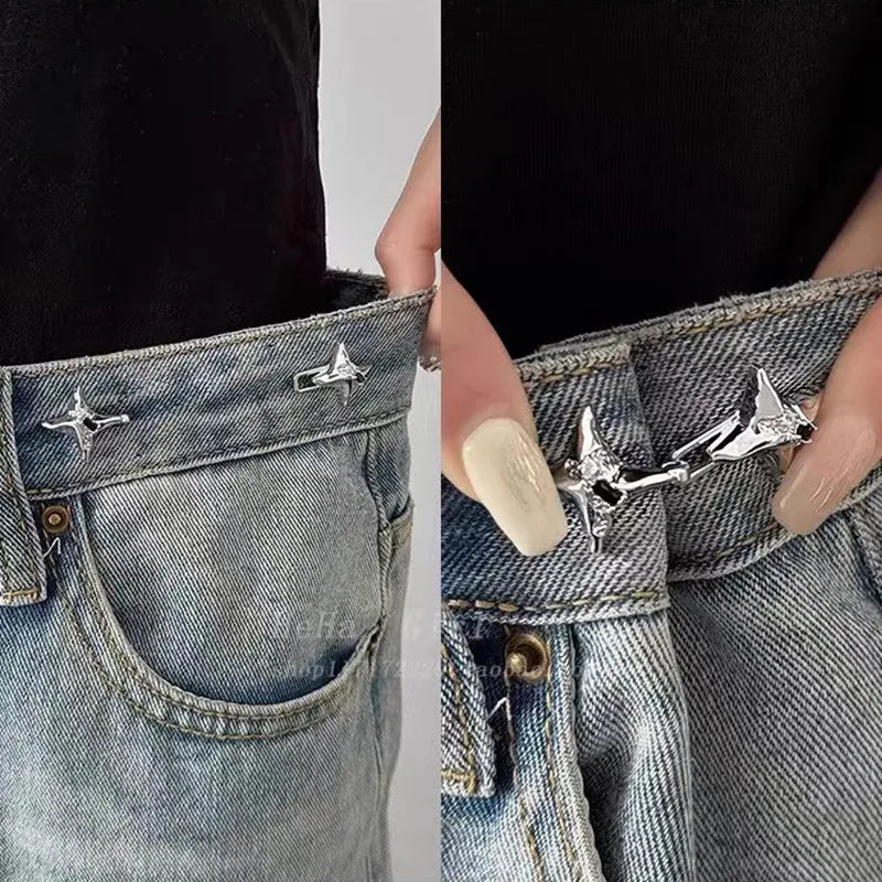 Adjustable Metal Waist Buckle for Women Jeans – Four-Point Star Geometric Belt Accessory, One-Size