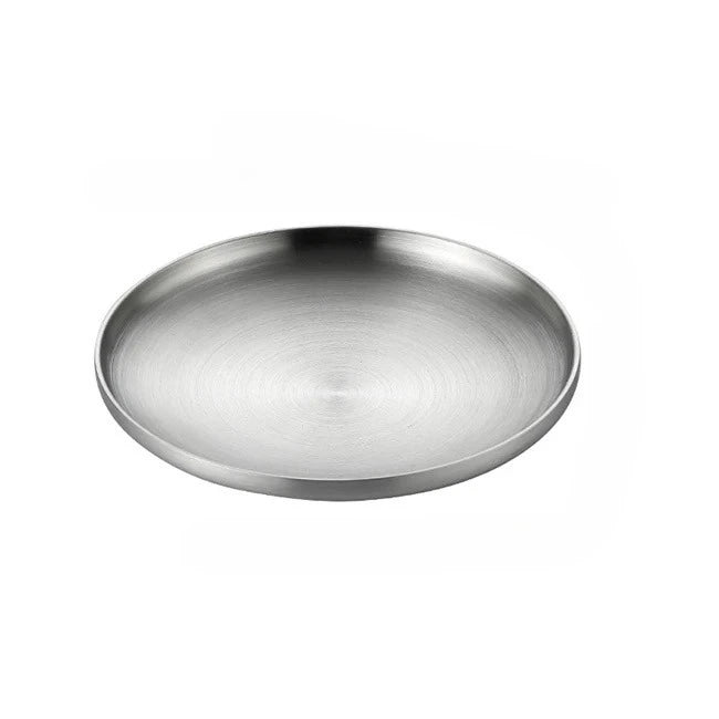 304 Stainless Steel Double-Walled Insulated Round Plate for Dinner, Snacks & Fruit