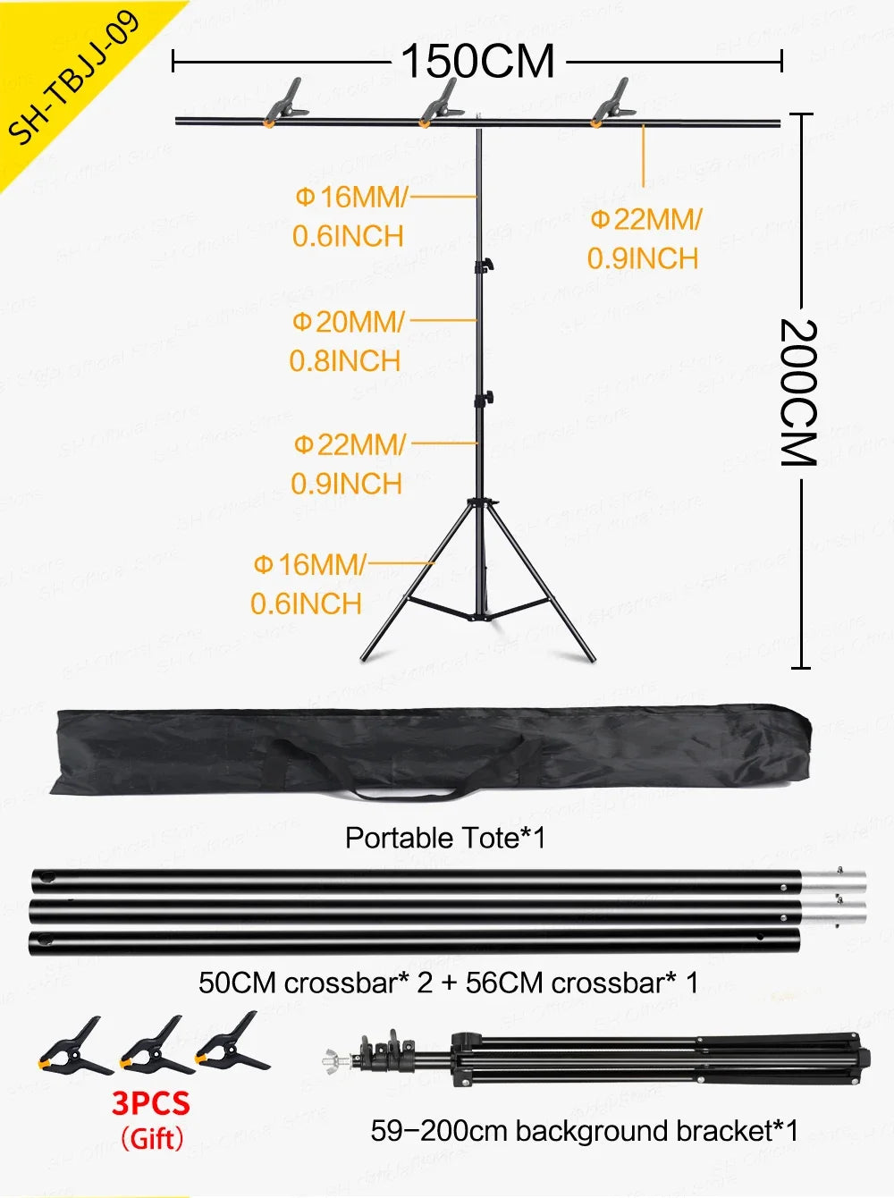 T-Shape Backdrop Stand Kit with 63 x 79 in (1.6 x 2.0 m) Green Screen Background Cloth – Adjustable Aluminum Photo Studio Frame