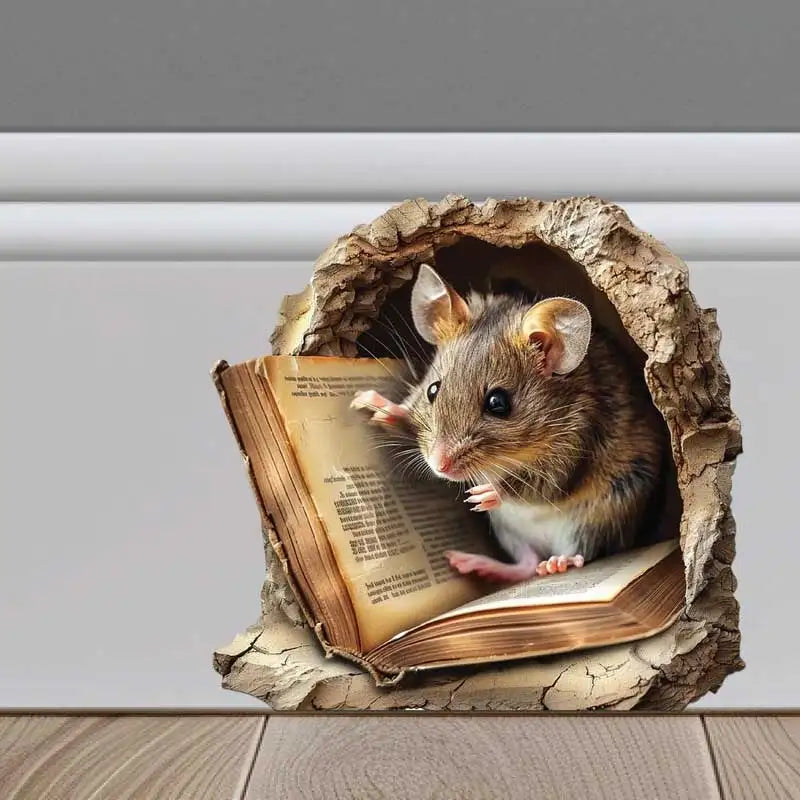 Cute Mouse Hole Wall Decal - Removable Cartoon Mouse Sticker for Living Room & Bedroom Home Decor
