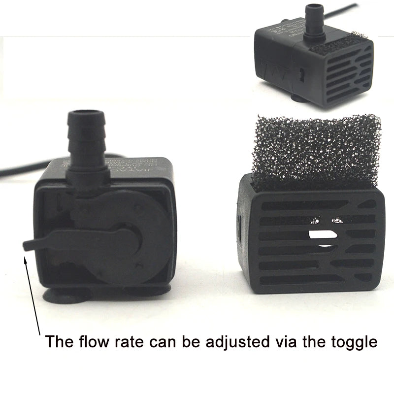 USB Submersible Aquarium Water Pump – Ultra Quiet Mini Fish Tank Circulation & Filtration Pump, Adjustable Flow 5V 3W/5W, 150 L/H