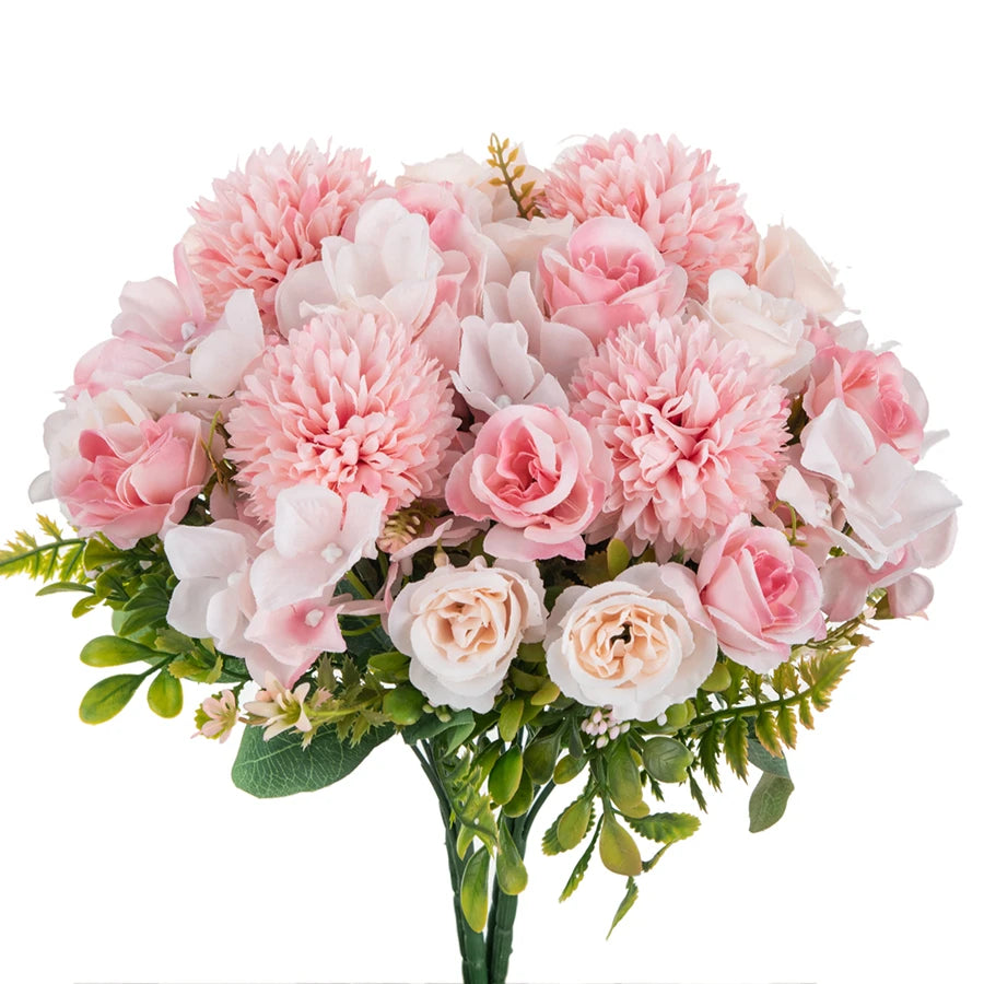 Silk Rose & Chrysanthemum Artificial Flower Bouquet - 2-Pack Wedding, Garden Archway & Home Festival Garland Decor