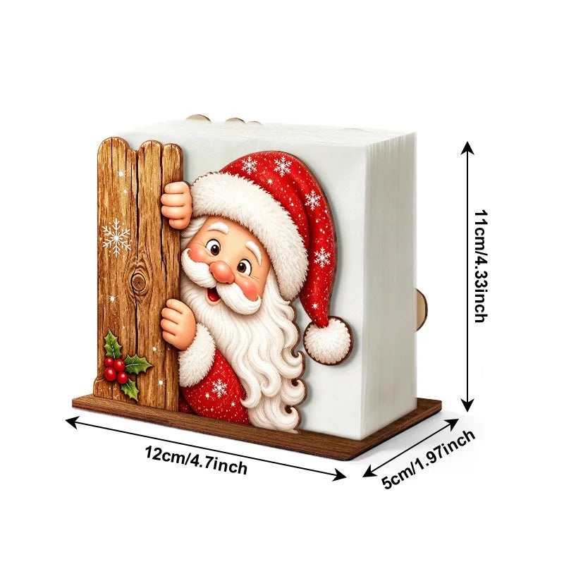 Santa Claus Wooden Napkin Holder - Holiday Tabletop Napkin & Tissue Holder, Christmas Dining Decor