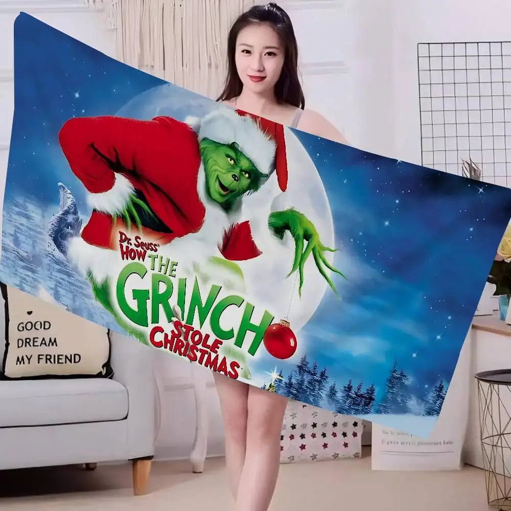 Cartoon Grinch-Inspired Beach Towel - Microfiber Quick-Dry Sand-Free Bath & Pool Towel for Girls | Multiple Sizes (30x30–76x182 cm / 12x12–30x72 in)