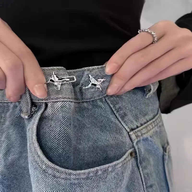 Adjustable Metal Waist Buckle for Women Jeans – Four-Point Star Geometric Belt Accessory, One-Size