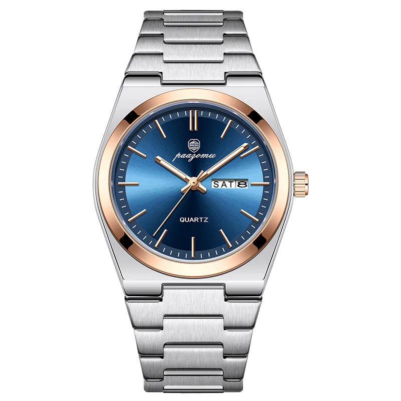Men's Quartz Stainless Steel Watch 40-44mm Dial, 3ATM Water-Resistant Luminous Chronograph with Date