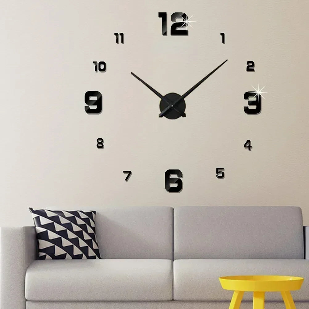 Acrylic Mirror Wall Clock Sticker — Modern Plant Pattern Wall Decor for Living Room & Bedroom