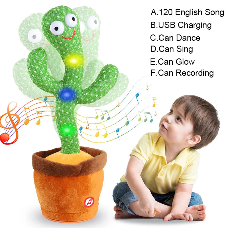 Talking Dancing Cactus Plush Toy - Voice Repeat & Sing, USB Rechargeable LED Interactive Toy for Toddlers & Kids (31–50 cm / 12–20 in)