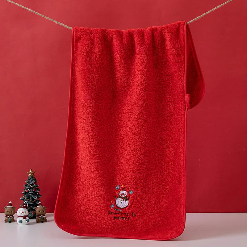 Christmas Coral Fleece Embroidered Hand & Face Towel 35 x 75 cm (13.8 x 29.5 in) Super Plush Absorbent Holiday Gift