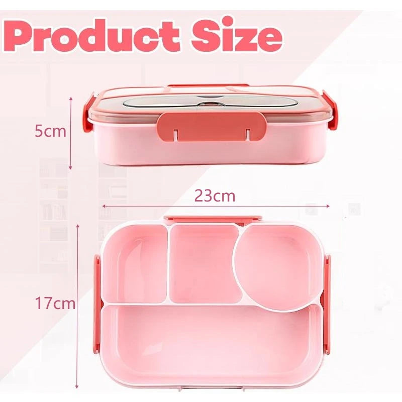 4-Compartment Bento Lunch Box 1000 ml (23 x 17 x 5 cm | 9.1 x 6.7 x 2.0 in) Reusable Leakproof Microwave & Dishwasher Safe