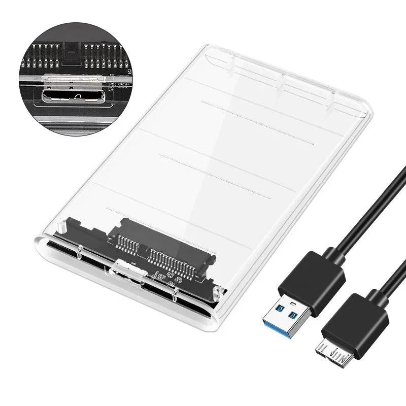 Transparent 2.5-Inch HDD/SSD Enclosure – SATA III to USB 3.0 Type-C, Tool-Free Portable External Drive Case (7mm/9.5mm, up to 2TB)