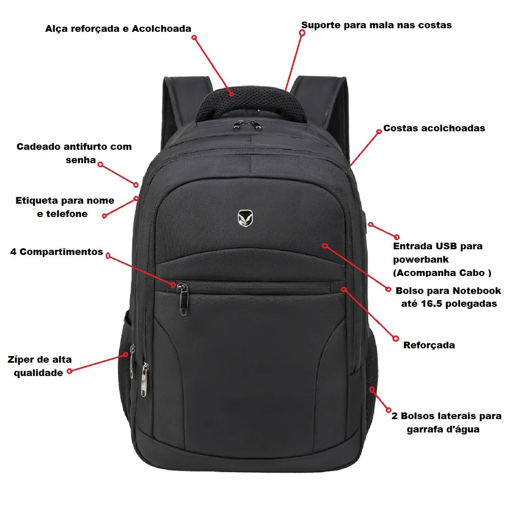 Anti-Theft Laptop Backpack 16.5-Inch USB Charging Port 32L Travel Work School Bag