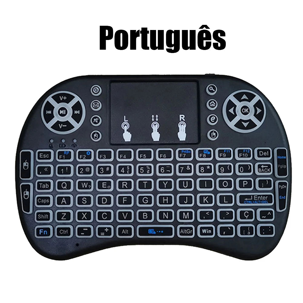 2.4G Air Mouse Touchpad Keyboard – Backlit Mini Wireless QWERTY Remote for PC & Android TV Box (Arabic, French, Spanish, Russian)
