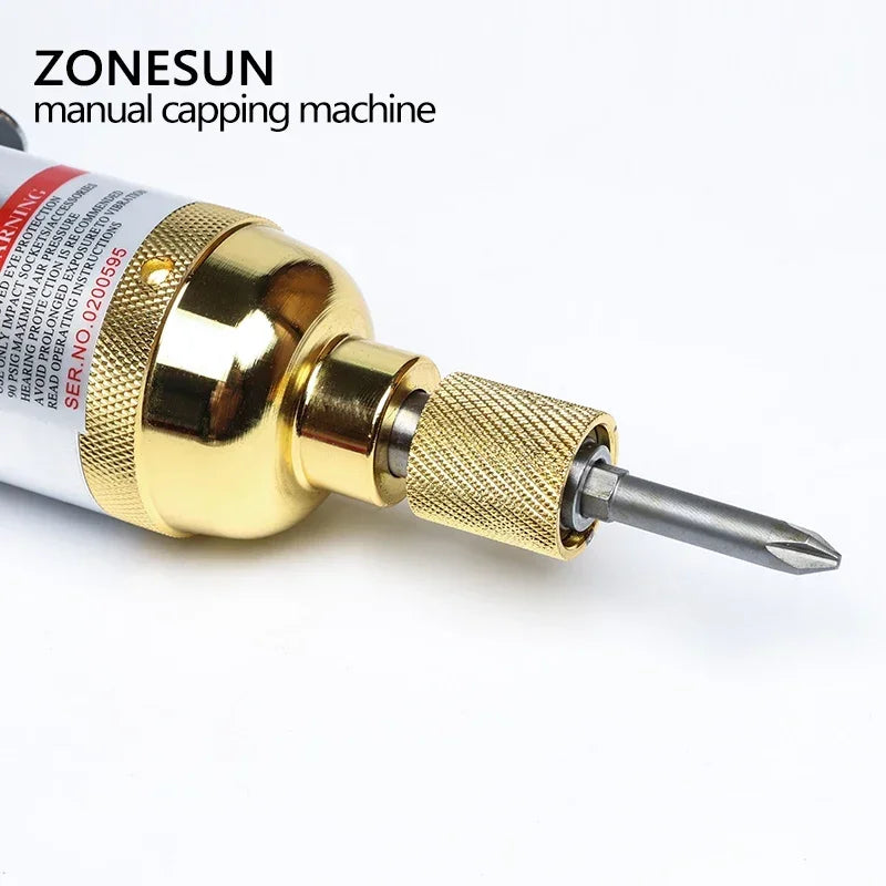 Pneumatic Handheld Bottle Capping Tool 10-50mm (0.39-1.97 in) Air Screwdriver Bottle Capper with 2 Metal & 4 Rubber Heads