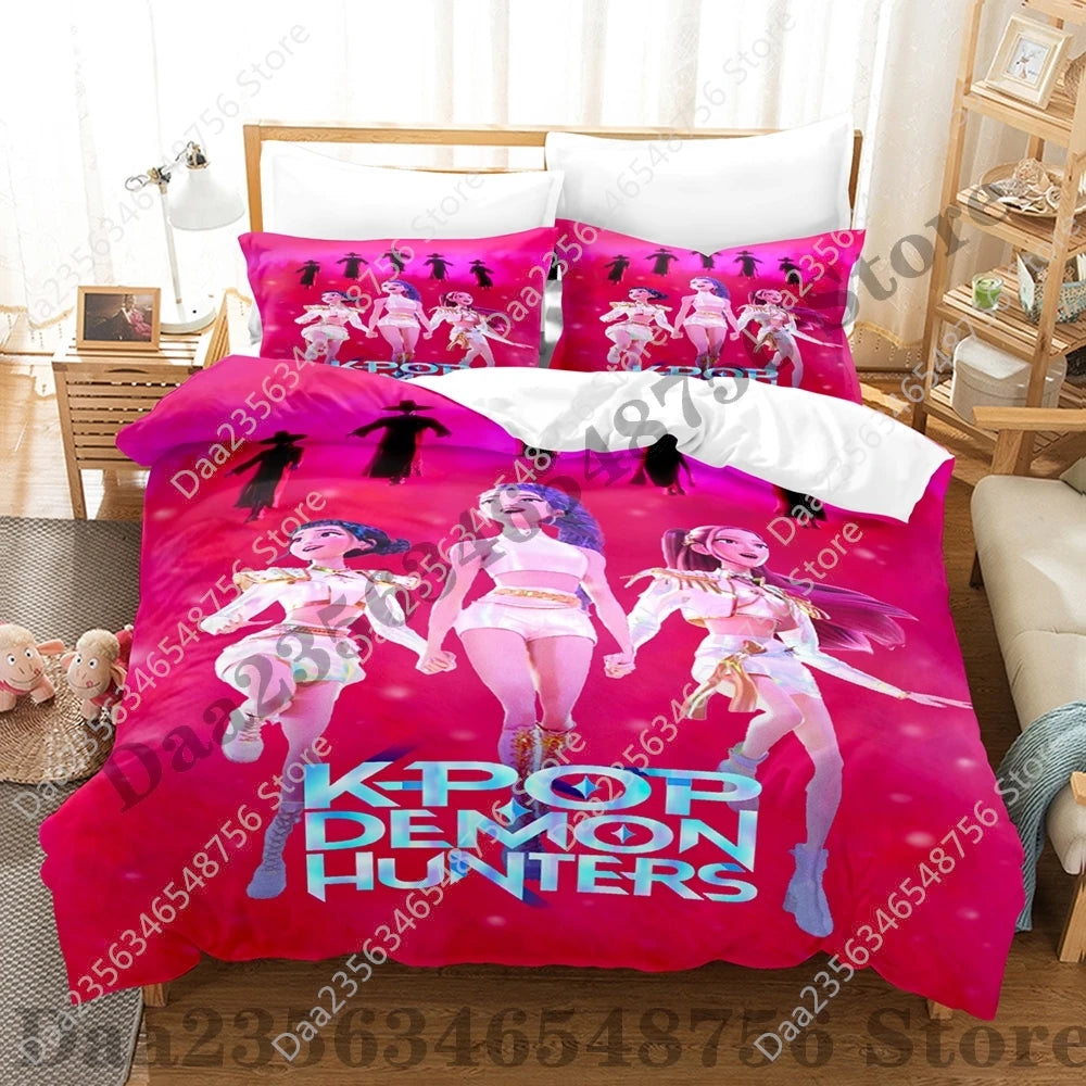 K-Pop Demon Hunter Anime 3D Print Duvet Cover Set – Twin/Full/Queen/King 3-Piece Bedding (Duvet Cover + 2 Pillowcases)