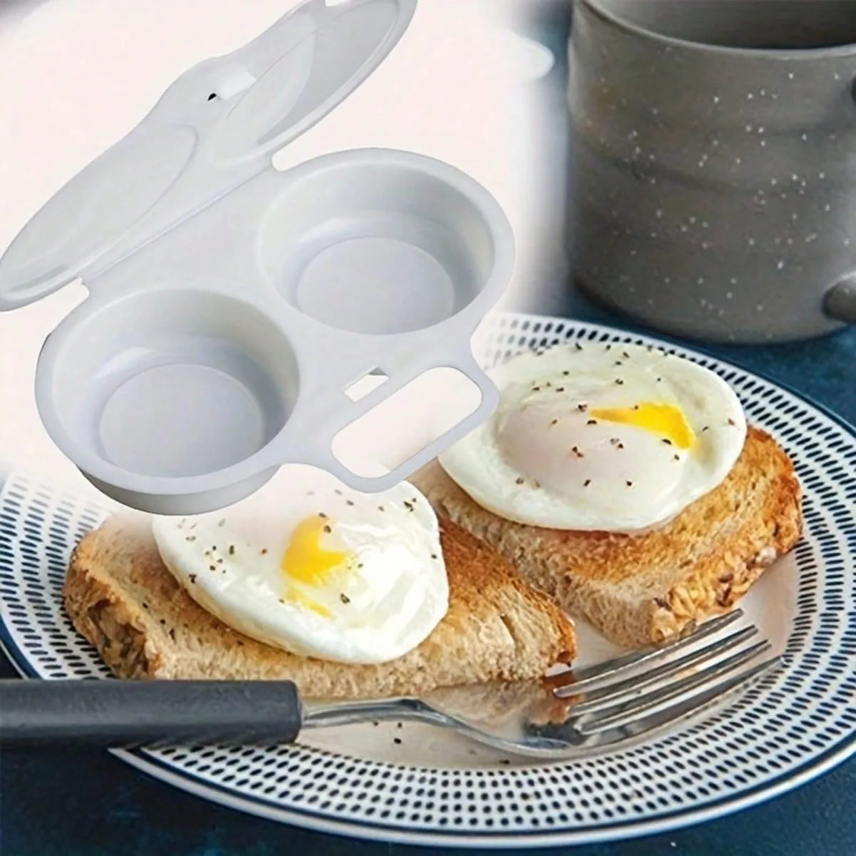 2-Cup Microwave Egg Poacher - BPA-Free Non-Stick Double Egg Cooker & Steamer for Quick Breakfast
