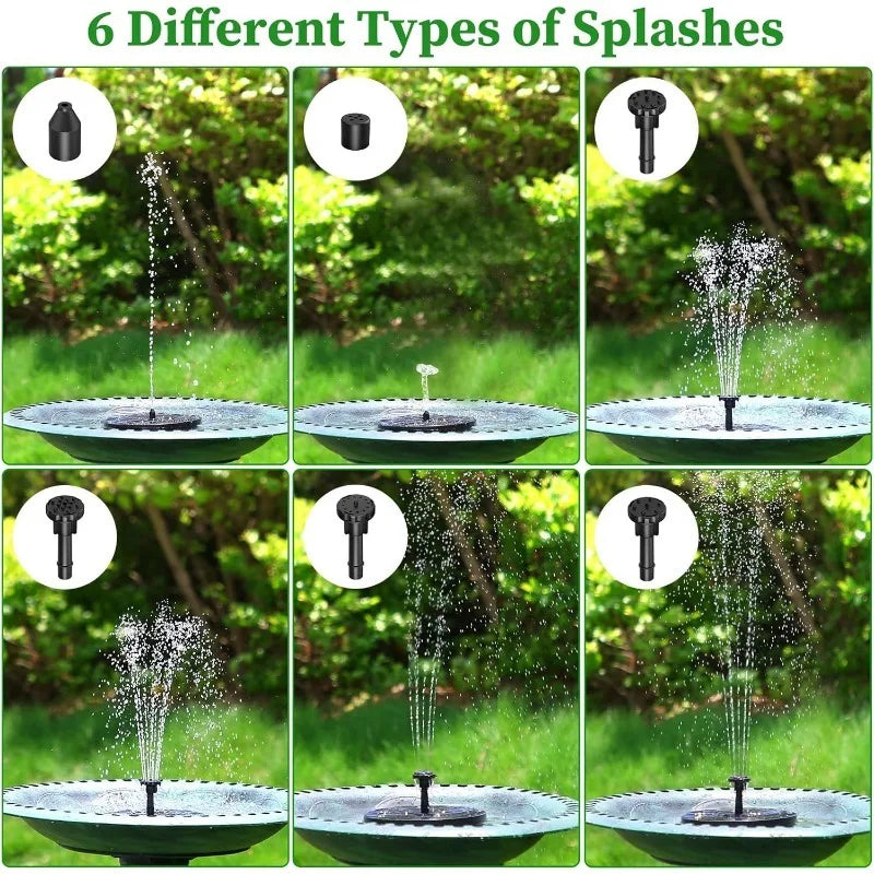 Solar Fountain Pump Kit for Garden Pond & Bird Bath — 1W, 1.5W, 2.5W with 6 Interchangeable Nozzles