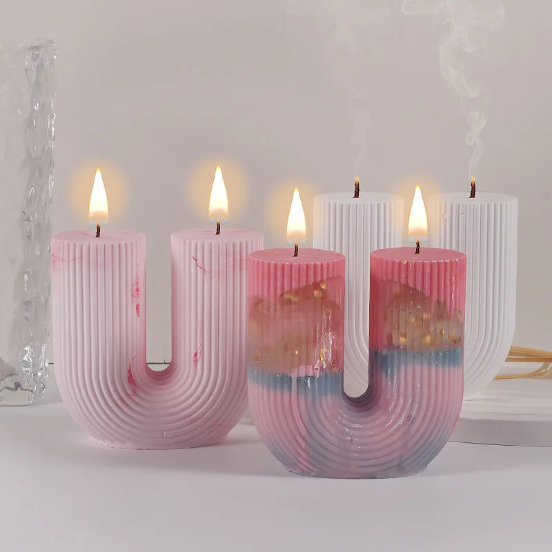 Striped U-Shaped Silicone Candle Mold, Geometric Arch Cylinder 8.5 cm (3.35 in) for DIY Rainbow Scented Candles