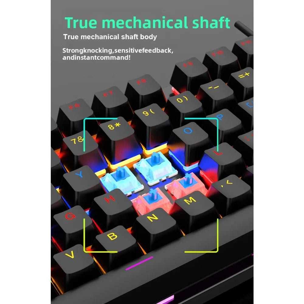 Mechanical Gaming Keyboard 104-Key USB Wired RGB Backlit Full-Size Ergonomic Keyboard for PC Laptop Tablet