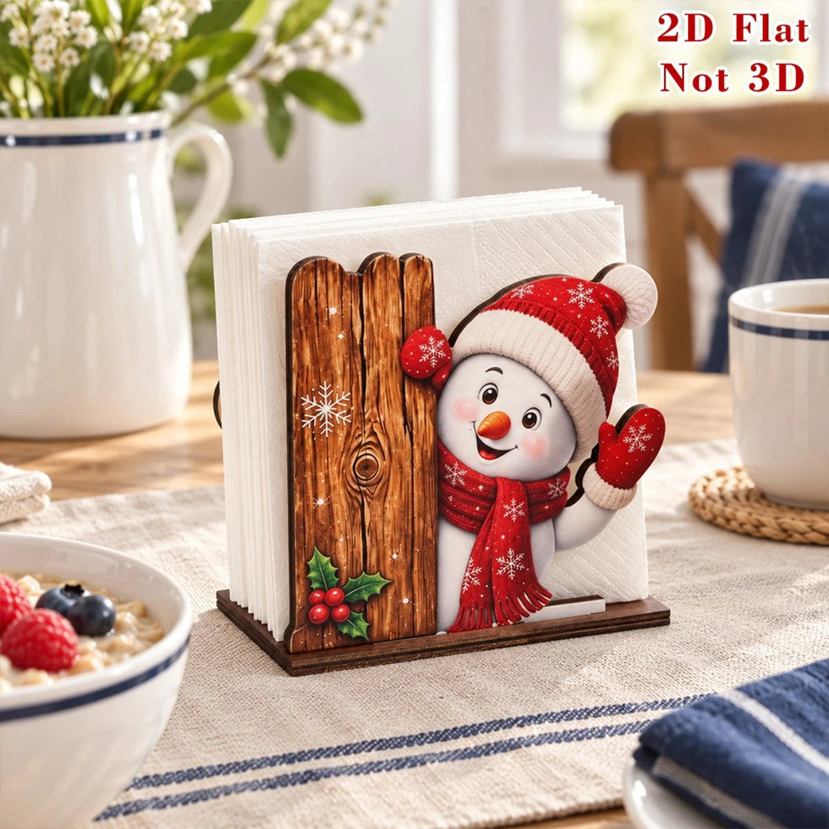 Santa Claus Wooden Napkin Holder - Holiday Tabletop Napkin & Tissue Holder, Christmas Dining Decor