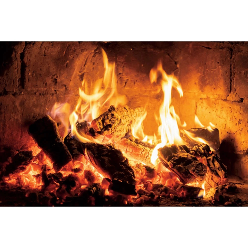 Christmas Fireplace Photography Backdrop - Burning Firewood Flame Brick Wall Photo Studio Background