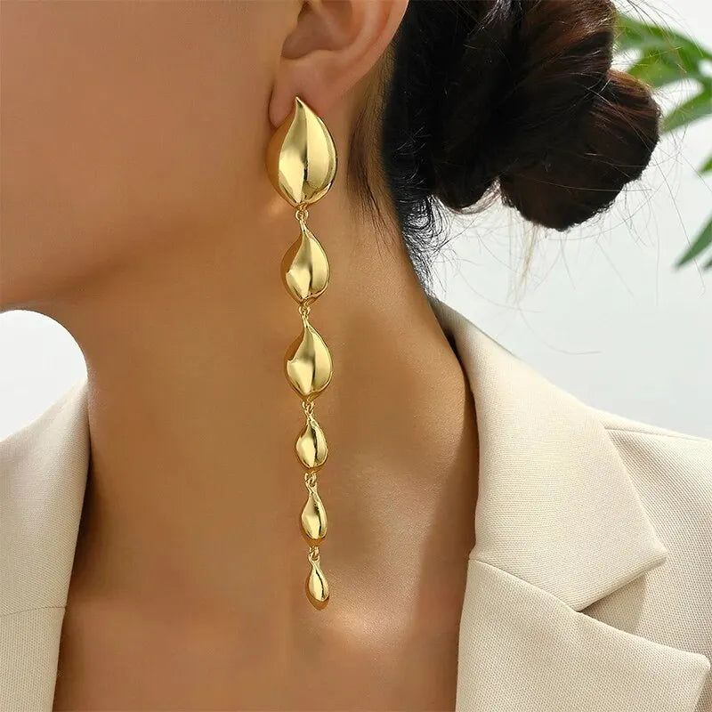 Geometric Long Tassel Drop Earrings for Women Gold & Silver Statement Evening Jewelry